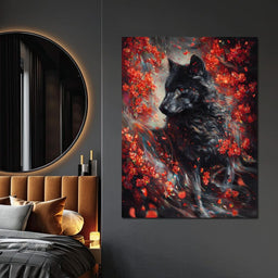Black Wolf Rose Petal Storm - NicheCanvas