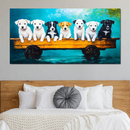 Puppy Parade on Wooden Wagon - NicheCanvas