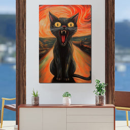 Terrified Black Cat Sunset Swirl - NicheCanvas