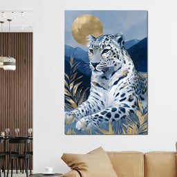 Golden Moon Snow Leopard Calm - NicheCanvas