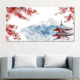 Cherry Blossoms and Snowbound Peaks - NicheCanvas