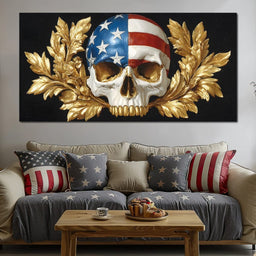 Patriot Skull Gold Laurel Glory - NicheCanvas