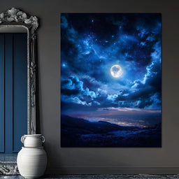 Lunar Glow Above Sleeping Mountains - NicheCanvas