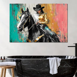 Golden Rider on Midnight Steed - NicheCanvas