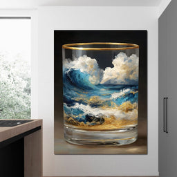 Ocean Storm Tumbler Gold Rim - NicheCanvas
