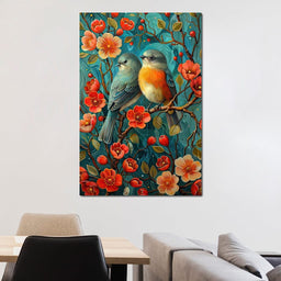 Songbirds Perched in Blooms - NicheCanvas