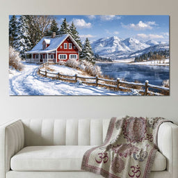 Solitude Beside The Frozen Mountain Lake - NicheCanvas