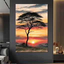 Savanna Sun Beyond The Solitary Branch - NicheCanvas