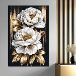 Gilded Petals Resting Upon Midnight - NicheCanvas