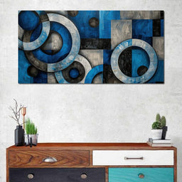 Geometric Blue Spheres Dance - NicheCanvas