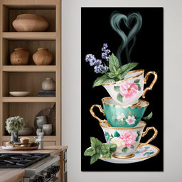 Golden Teacups Botanical Romance - NicheCanvas