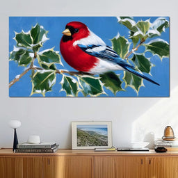 Radiant Finch on Holly Branch - NicheCanvas