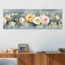 Floral Harmony on Weathered Wood - NicheCanvas