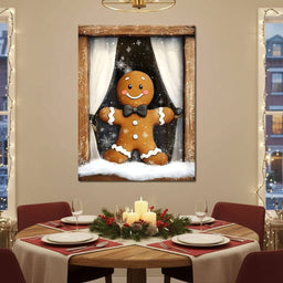 Gingerbread Joy At Snowy Window - NicheCanvas