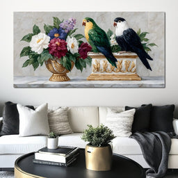 Parrot Companions Floral Grandeur - NicheCanvas