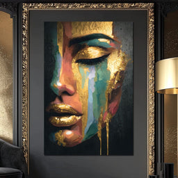 Golden Radiant Abstract Face B - NicheCanvas
