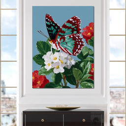 Turquoise Wing On Summer Blossoms - NicheCanvas