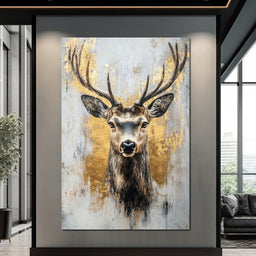 Majestic Golden Deer Portrait - NicheCanvas
