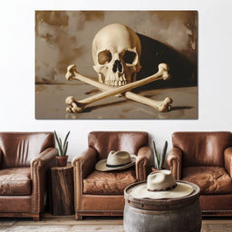 Sepia Skull And Crossbones Still - NicheCanvas