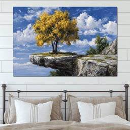 Golden Tree Sky Cliff View - NicheCanvas