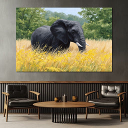 Majestic Giant Elephant In Golden Fields - NicheCanvas