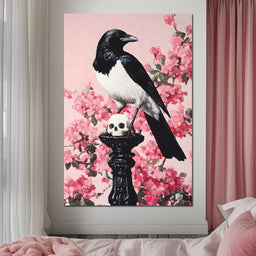 Raven on Blooming Stand - NicheCanvas