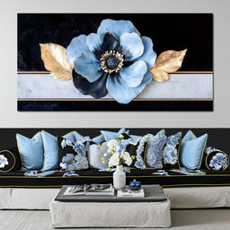 Golden Petals Azure Bloom - NicheCanvas