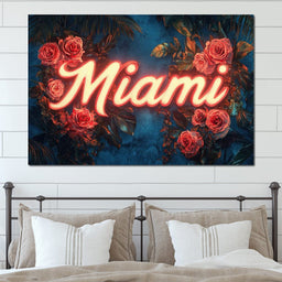 Neon Roses Miami Night Magic - NicheCanvas