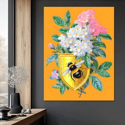 Golden Bee Crest Floral Radiance - NicheCanvas
