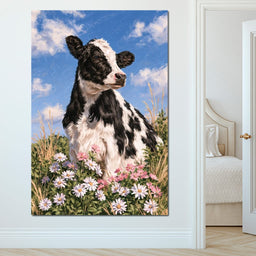 Gentle Pasture Cow Under Summer Skies - NicheCanvas