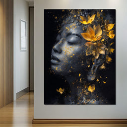 Golden Lotus Reverie Portrait - NicheCanvas