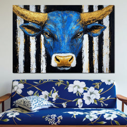 Striped Bull Portrait - Alicia Smith - NicheCanvas