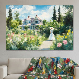 Sunlit Garden By Victorian House - NicheCanvas