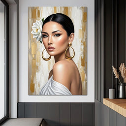 Golden Lotus Beauty Portrait - NicheCanvas