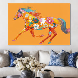 Blooming Horse on Tangerine - NicheCanvas