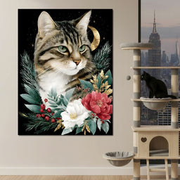 Moonlit Floral Gold Tabby - NicheCanvas