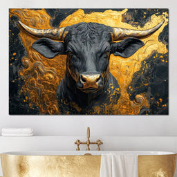 Majestic Bull Amid Gold Swirls - NicheCanvas
