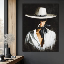 Noir Cowgirl Smoking Portrait - NicheCanvas
