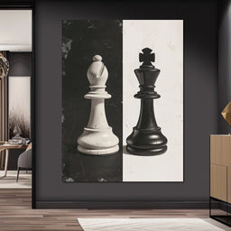 Black and White Chess Encounter - NicheCanvas
