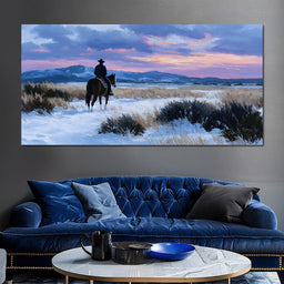 Western Rider at Snowy Dawn - NicheCanvas