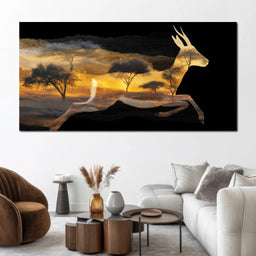 Golden Savanna Antelope Run - NicheCanvas