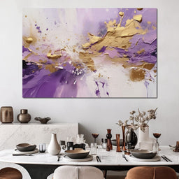 Golden Lavender Abstract Splash - NicheCanvas