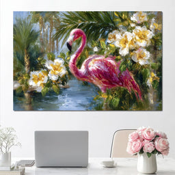 Tropical Flamingo Oasis Glow - Neal Hackett - NicheCanvas