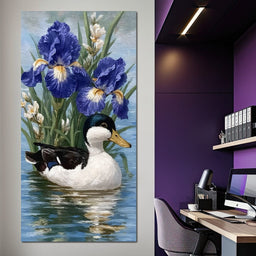 Duck Amongst Blooming Iris - NicheCanvas