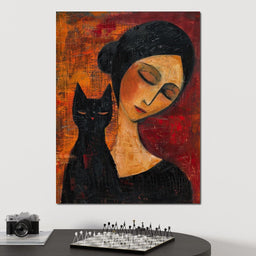 Contemplative Harmony with Cat - NicheCanvas