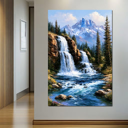 Cascading Waters Beneath Frozen Peaks - NicheCanvas