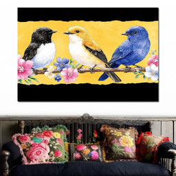 Charming Birds on Floral Branch - NicheCanvas