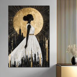 Golden Silhouette City Radiance - NicheCanvas