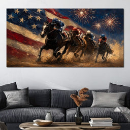 Thundering Hooves Under Patriotic Skies - NicheCanvas