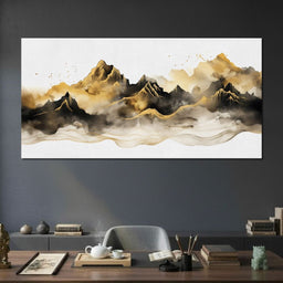 Golden Misty Peaks Panorama - NicheCanvas